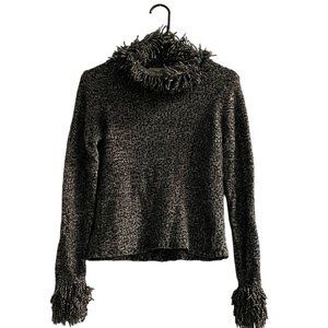 Vintage Carlisle Cashmere Fringe Detailed Long Sleeve Sweater Cowl Grey S/P